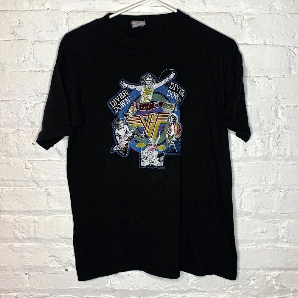 VTG 80s‎ Van Halen Diver Down Tour Band T Shirt Size XL Black Tee Single Stitch